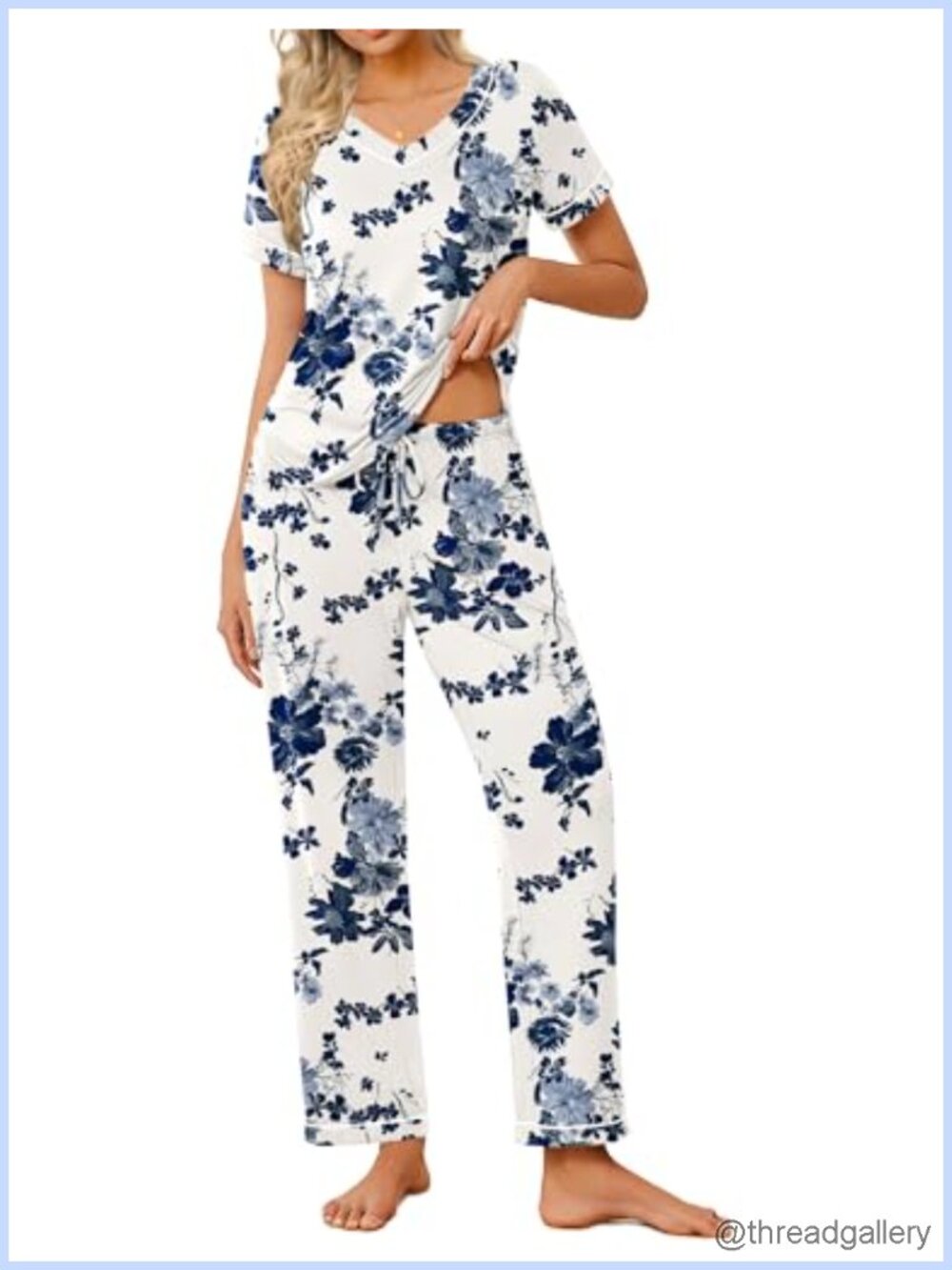 Ekouaer Women's 2 Piece Pajama Set Short Sleeve V-Neck Lounge Sleepwear